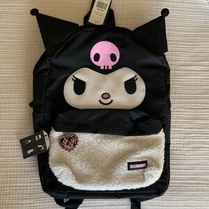 NWT Sanrio Kuromi Black Nylon and Cream Sherpa Backpack